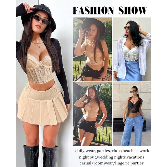 Lace Bralette Women's Crop Top V Neck Bustier Sleeveless Adjustable - Picture 4 of 5